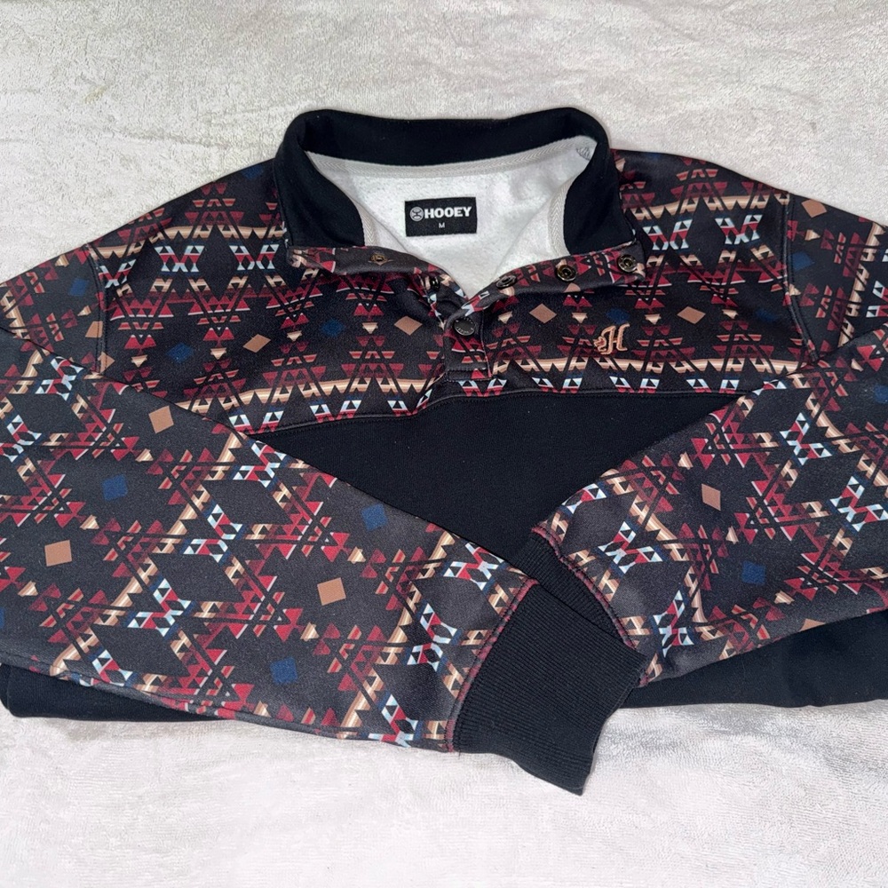 Hooey Men's Geometric Black and Burgundy Sweater